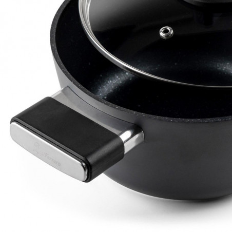 Тенджера Luigi Ferrero Regina FR-2040 20x10 см, 2.5 л, Незалепващо покритие, Стъклен капак с отвор за пара, Индукция, Черен