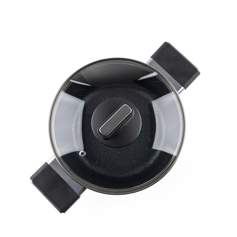 Тенджера Luigi Ferrero Regina FR-2040 20x10 см, 2.5 л, Незалепващо покритие, Стъклен капак с отвор за пара, Индукция, Черен