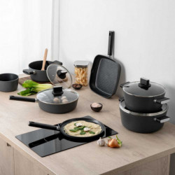 Тенджера Luigi Ferrero Regina FR-2040 20x10 см, 2.5 л, Незалепващо покритие, Стъклен капак с отвор за пара, Индукция, Черен