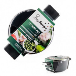 Тенджера Luigi Ferrero Regina FR-2040 20x10 см, 2.5 л, Незалепващо покритие, Стъклен капак с отвор за пара, Индукция, Черен