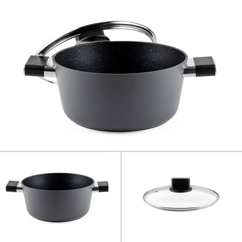 Тенджера Luigi Ferrero Regina FR-2440 24x11.5 см, 4.3 л, Незалепващо покритие, Стъклен капак с отвор за пара, Индукция, Черен