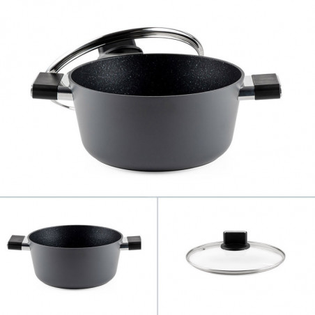 Тенджера Luigi Ferrero Regina FR-2440 24x11.5 см, 4.3 л, Незалепващо покритие, Стъклен капак с отвор за пара, Индукция, Черен