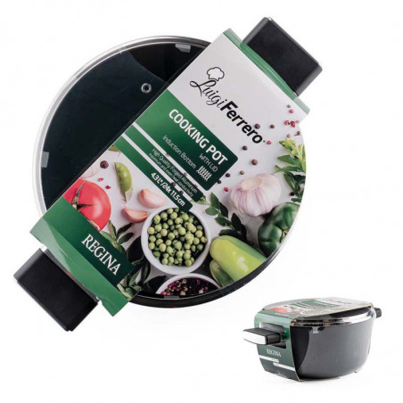 Тенджера Luigi Ferrero Regina FR-2440 24x11.5 см, 4.3 л, Незалепващо покритие, Стъклен капак с отвор за пара, Индукция, Черен