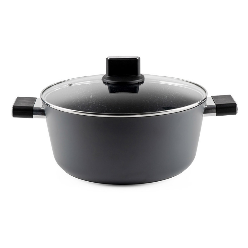 Тенджера Luigi Ferrero Regina FR-2840, 28x12.5 см, 6.5 л, Незалепващо мраморно покритие, Стъклен капак с отвор за пара, Индукция, Черен