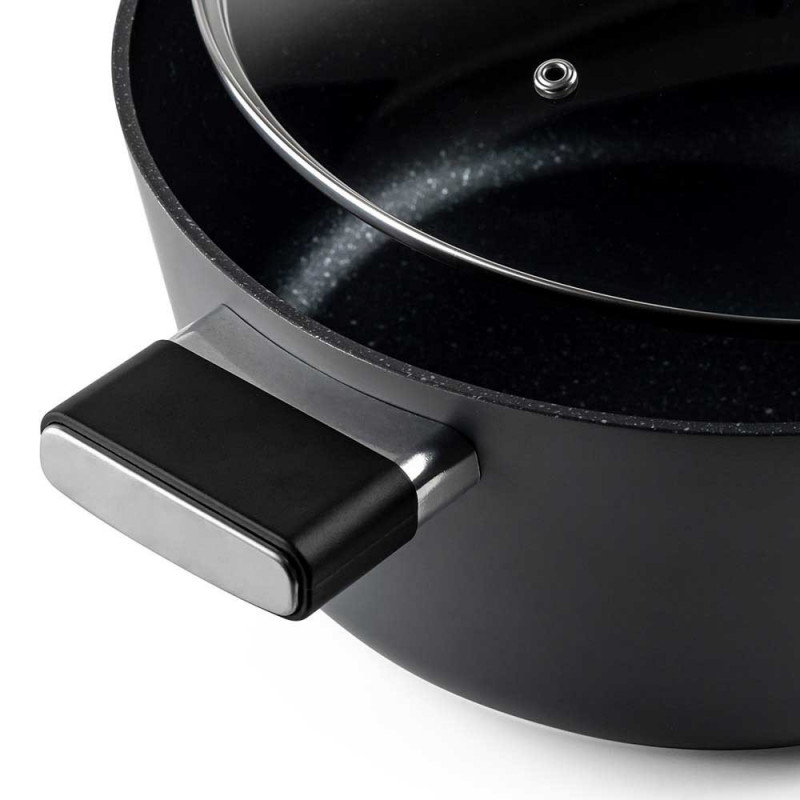 Тенджера Luigi Ferrero Regina FR-2840, 28x12.5 см, 6.5 л, Незалепващо мраморно покритие, Стъклен капак с отвор за пара, Индукция, Черен