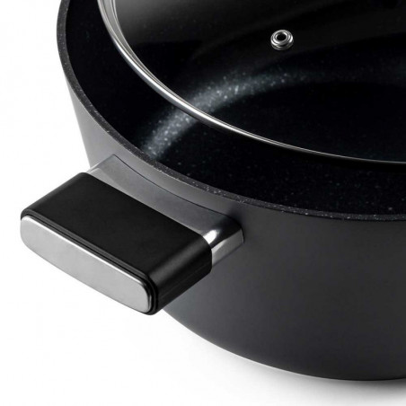 Тенджера Luigi Ferrero Regina FR-2840, 28x12.5 см, 6.5 л, Незалепващо мраморно покритие, Стъклен капак с отвор за пара, Индукция, Черен