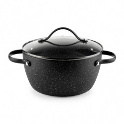 Тенджера Luigi Ferrero Symphony FR-2010, 20x10.5 см, 2.6 л, Незалепващо покритие, Стъклен капак с отвор за пара, Стоманени дръжки с PVD, Индукция, Черен мрамор