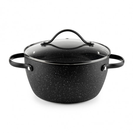 Тенджера Luigi Ferrero Symphony FR-2010, 20x10.5 см, 2.6 л, Незалепващо покритие, Стъклен капак с отвор за пара, Стоманени дръжки с PVD, Индукция, Черен мрамор