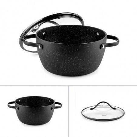 Тенджера Luigi Ferrero Symphony FR-2010, 20x10.5 см, 2.6 л, Незалепващо покритие, Стъклен капак с отвор за пара, Стоманени дръжки с PVD, Индукция, Черен мрамор