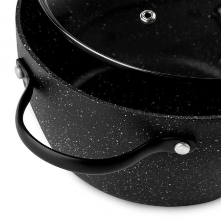 Тенджера Luigi Ferrero Symphony FR-2010, 20x10.5 см, 2.6 л, Незалепващо покритие, Стъклен капак с отвор за пара, Стоманени дръжки с PVD, Индукция, Черен мрамор