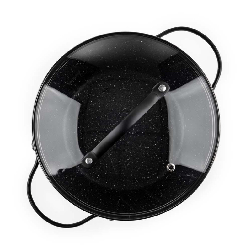 Тенджера Luigi Ferrero Symphony FR-2010, 20x10.5 см, 2.6 л, Незалепващо покритие, Стъклен капак с отвор за пара, Стоманени дръжки с PVD, Индукция, Черен мрамор