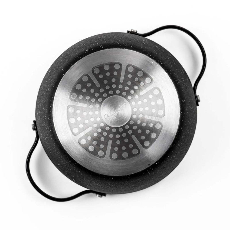 Тенджера Luigi Ferrero Symphony FR-2010, 20x10.5 см, 2.6 л, Незалепващо покритие, Стъклен капак с отвор за пара, Стоманени дръжки с PVD, Индукция, Черен мрамор