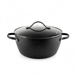 Тенджера Luigi Ferrero Symphony FR-2410, 24x11.5 см, 4.3 л, Незалепващо покритие, Стъклен капак с отвор за пара, Стоманени дръжки с PVD, Индукция, Черен мрамор