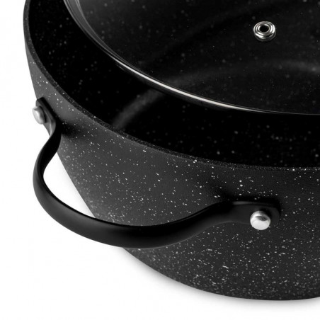 Тенджера Luigi Ferrero Symphony FR-2410, 24x11.5 см, 4.3 л, Незалепващо покритие, Стъклен капак с отвор за пара, Стоманени дръжки с PVD, Индукция, Черен мрамор