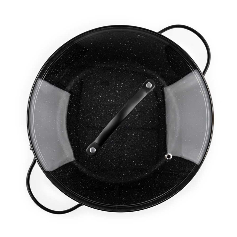 Тенджера Luigi Ferrero Symphony FR-2410, 24x11.5 см, 4.3 л, Незалепващо покритие, Стъклен капак с отвор за пара, Стоманени дръжки с PVD, Индукция, Черен мрамор