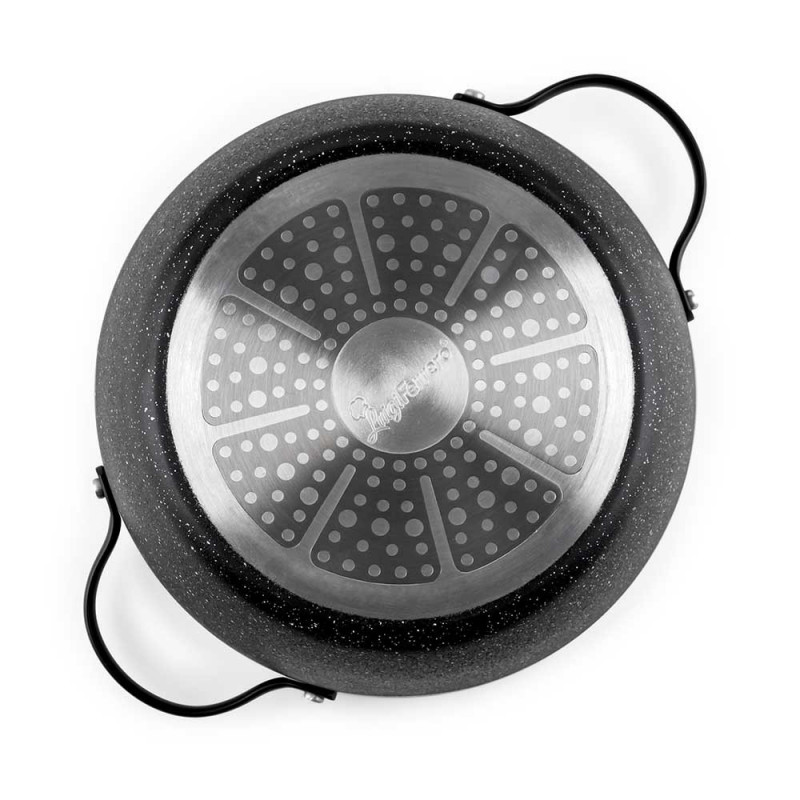 Тенджера Luigi Ferrero Symphony FR-2410, 24x11.5 см, 4.3 л, Незалепващо покритие, Стъклен капак с отвор за пара, Стоманени дръжки с PVD, Индукция, Черен мрамор