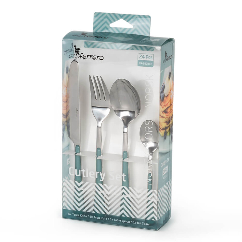 Комплект 24 бр прибори за хранене Luigi Ferrero Norsk FR-2421CS, Неръждаема стомана, Син