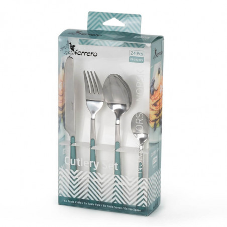 Комплект 24 бр прибори за хранене Luigi Ferrero Norsk FR-2421CS, Неръждаема стомана, Син