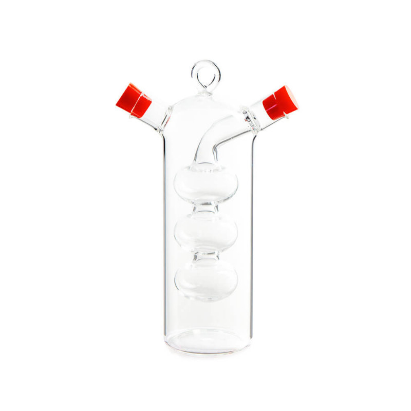 Съд за оцет и олио 2в1 Luigi Ferrero FR-6045, Два отделни отвора, Без протичане, Стъкло, Прозрачен/червен