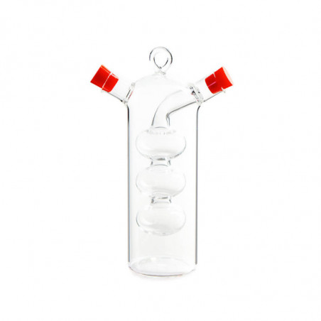 Съд за оцет и олио 2в1 Luigi Ferrero FR-6045, Два отделни отвора, Без протичане, Стъкло, Прозрачен/червен