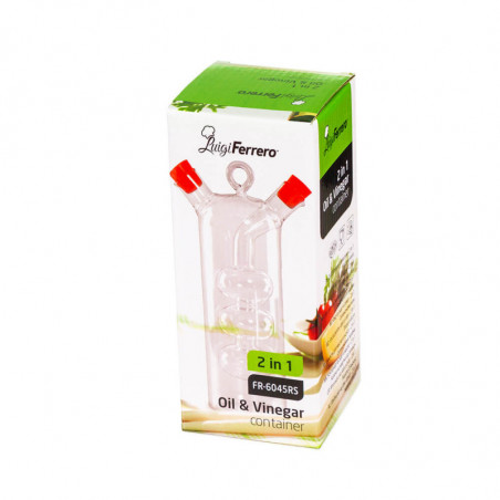 Съд за оцет и олио 2в1 Luigi Ferrero FR-6045, Два отделни отвора, Без протичане, Стъкло, Прозрачен/червен