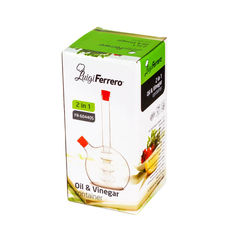 Съд за оцет и олио 2в1 Luigi Ferrero FR-6044, 20 см, Плътно затваряне, Стъкло, Зелен
