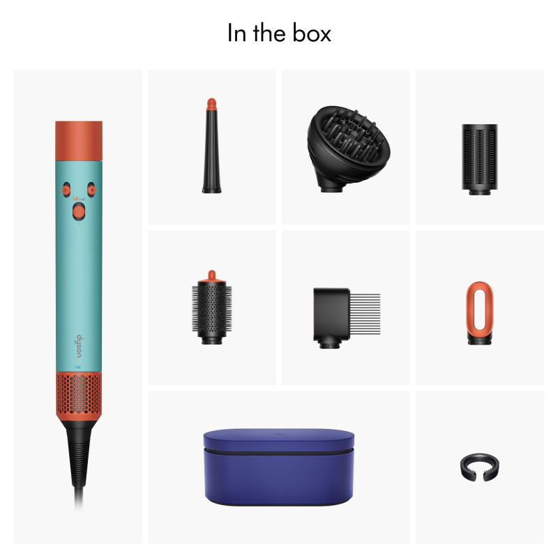 Маша за коса Dyson HS08 Airwrap i.d.™ Curly+Coily CePa/Tz, 1300W, 13.5 l/s, Автоматизирано къдрене, Йонизиране, 3 скорости, 3 температури, Bluetooth, Керамична патина/топаз