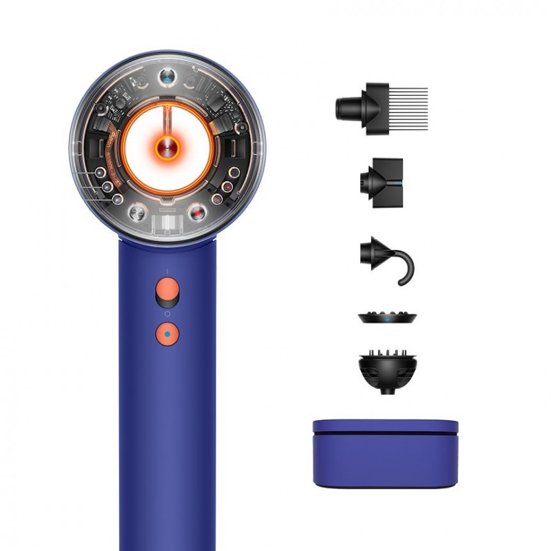 Сешоар Dyson Supersonic Nural HD16 VnBu/Topaz, 1600W, 3 скорости, 4 температури, Отрицателни йони, 5 приставки, Предпазващ скалпа, Син/топаз