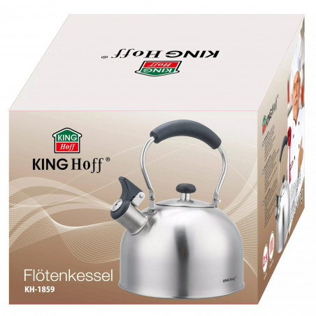 Свирещ чайник Kinghoff KH 1859, 2.5 л, Индукция, Дървена дръжка, Инокс
