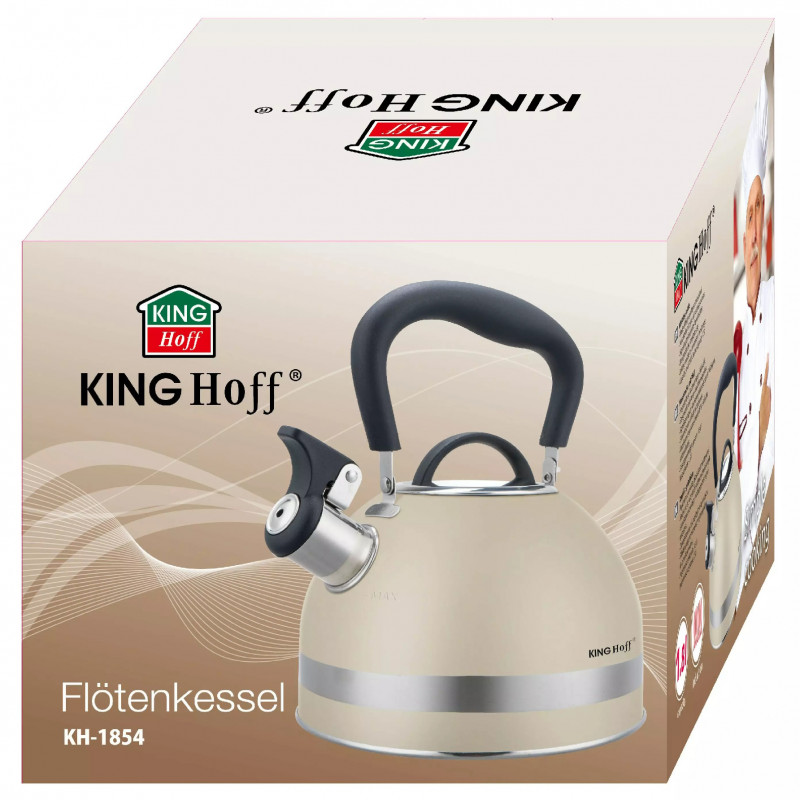 Свирещ чайник Kinghoff KH 1854, 1.8 л, Индукция, Топлоизолирана дръжка, Бежов