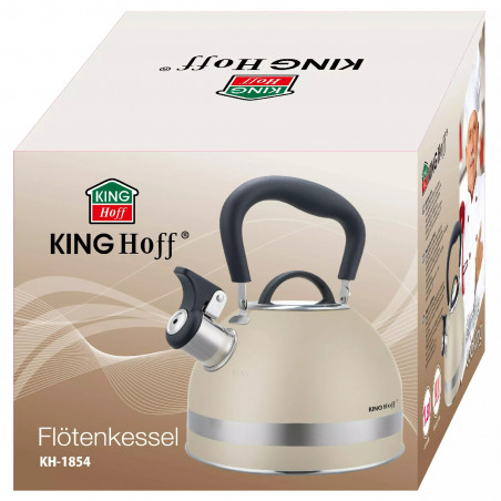 Свирещ чайник Kinghoff KH 1854, 1.8 л, Индукция, Топлоизолирана дръжка, Бежов