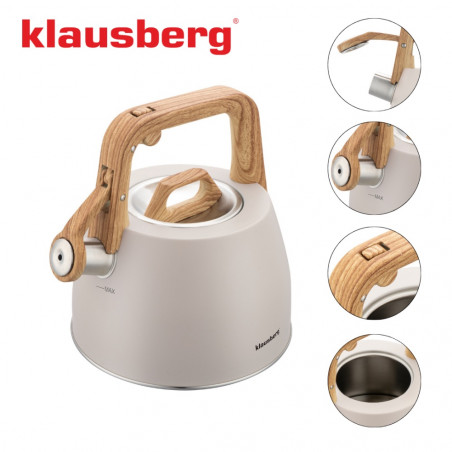 Свирещ чайник Klausberg KB 7917, 2.5 л, Топлоизолирана дръжка, Индукция, Бежов