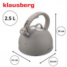 Свирещ чайник Klausberg KB 7912, 2.5 л, Дръжка с дървесен ефект, Индукция, Светлосив