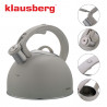 Свирещ чайник Klausberg KB 7912, 2.5 л, Дръжка с дървесен ефект, Индукция, Светлосив
