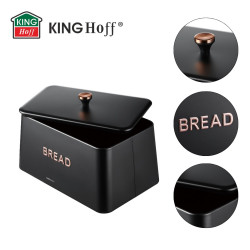 Кутия за хляб Kinghoff KH 1949, 35 см, Метално тяло, Бамбуков капак, Черен