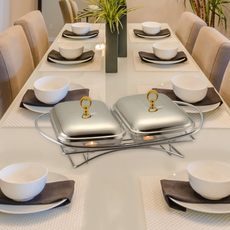 Съд за топло сервиране Klausberg KB 7922, 2х1.5 л, Термоустойчиво стъкло, Инокс/златист