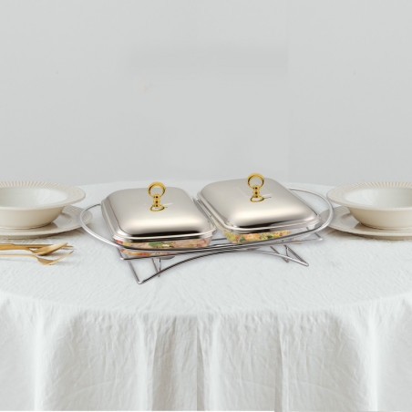 Съд за топло сервиране Klausberg KB 7922, 2х1.5 л, Термоустойчиво стъкло, Инокс/златист