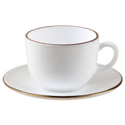 Комплект чаши с чинийки Klausberg KH 1929, 12 бр, 210 мл, Опал, Бял/златист