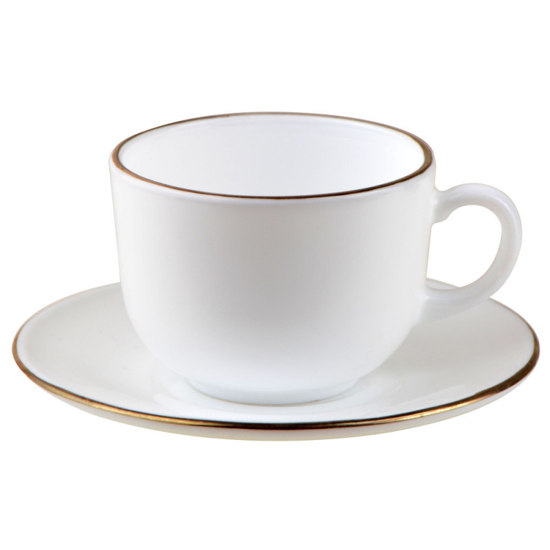 Комплект чаши с чинийки Klausberg KH 1929, 12 бр, 210 мл, Опал, Бял/златист