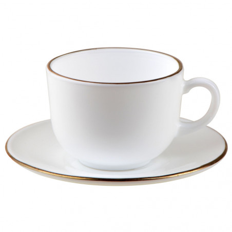 Комплект чаши с чинийки Klausberg KH 1929, 12 бр, 210 мл, Опал, Бял/златист