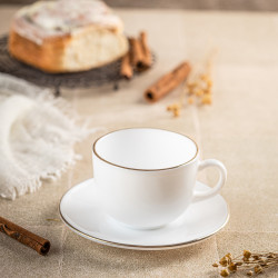 Комплект чаши с чинийки Klausberg KH 1929, 12 бр, 210 мл, Опал, Бял/златист