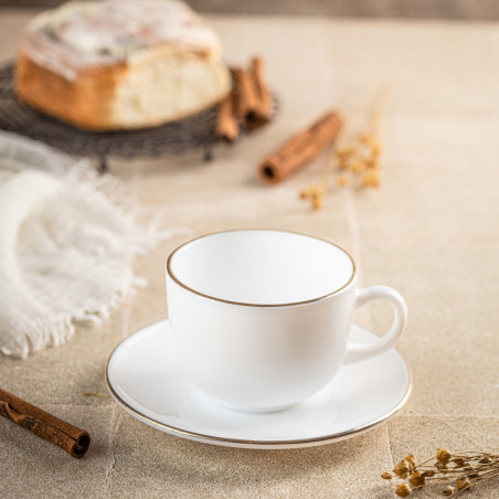 Комплект чаши с чинийки Klausberg KH 1929, 12 бр, 210 мл, Опал, Бял/златист