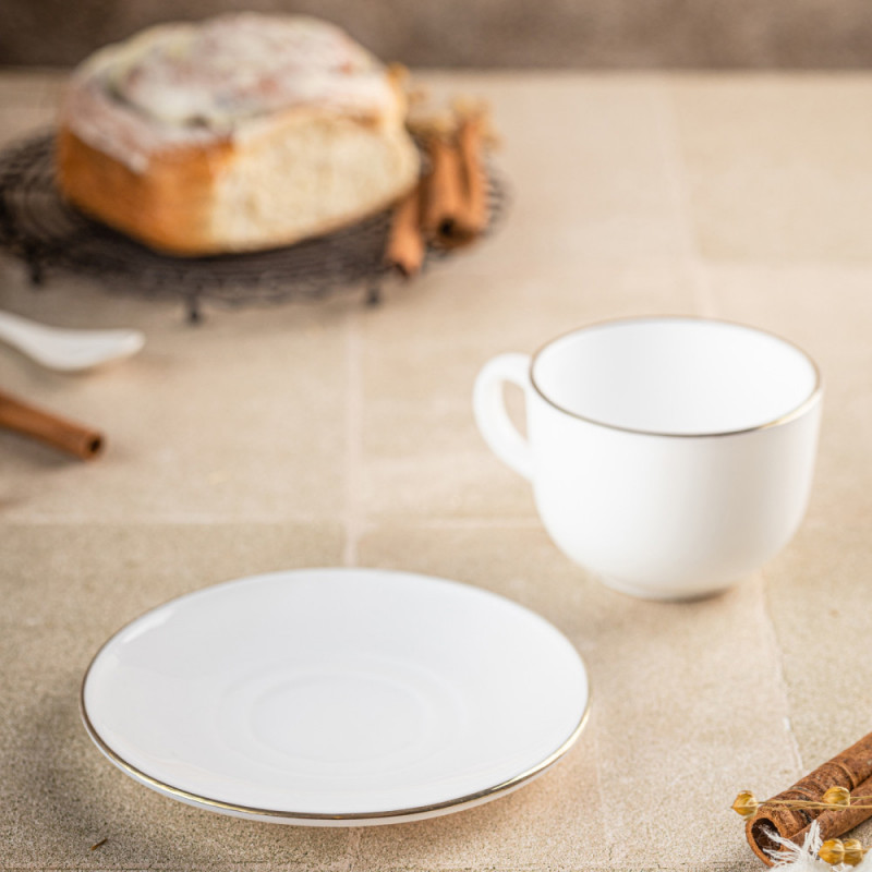 Комплект чаши с чинийки Klausberg KH 1929, 12 бр, 210 мл, Опал, Бял/златист