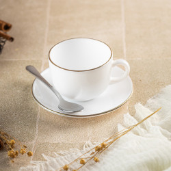 Комплект чаши с чинийки Klausberg KH 1929, 12 бр, 210 мл, Опал, Бял/златист