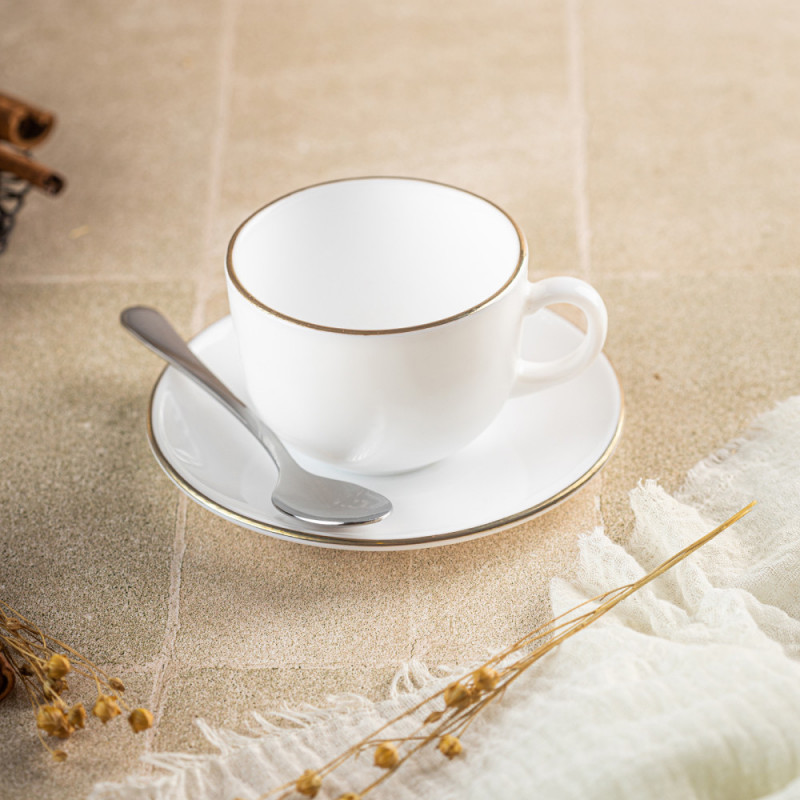 Комплект чаши с чинийки Klausberg KH 1929, 12 бр, 210 мл, Опал, Бял/златист