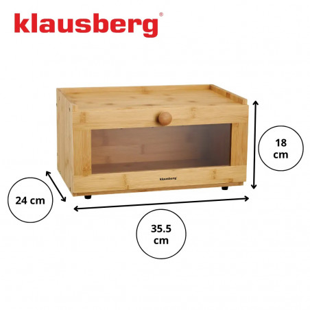 Кутия за хляб Klausberg KB 7923, 35.5 см, Акрилно прозорче, Бамбук, Кафяв