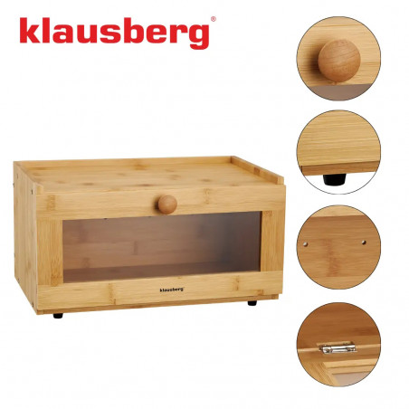 Кутия за хляб Klausberg KB 7923, 35.5 см, Акрилно прозорче, Бамбук, Кафяв