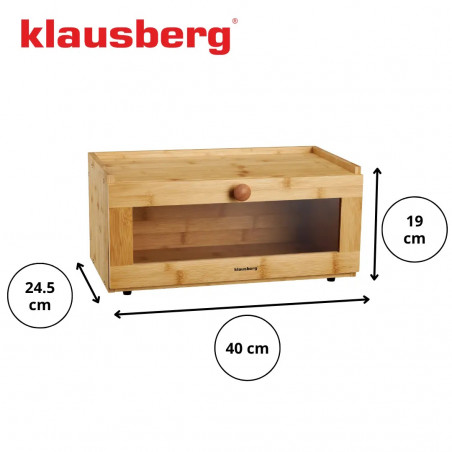 Кутия за хляб Klausberg KB 7924, 40 см, Акрилна предна част, Бамбук, Кафяв