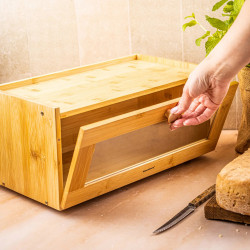 Кутия за хляб Klausberg KB 7924, 40 см, Акрилна предна част, Бамбук, Кафяв