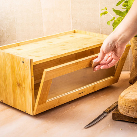 Кутия за хляб Klausberg KB 7924, 40 см, Акрилна предна част, Бамбук, Кафяв